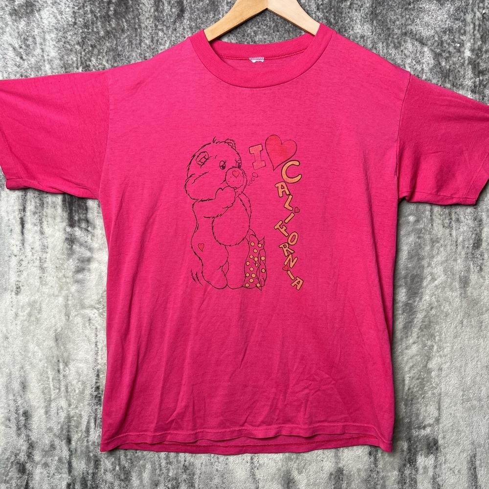 Vintage 80's Care Bears Shirt Single Stitch Pink I Love California Size Large
